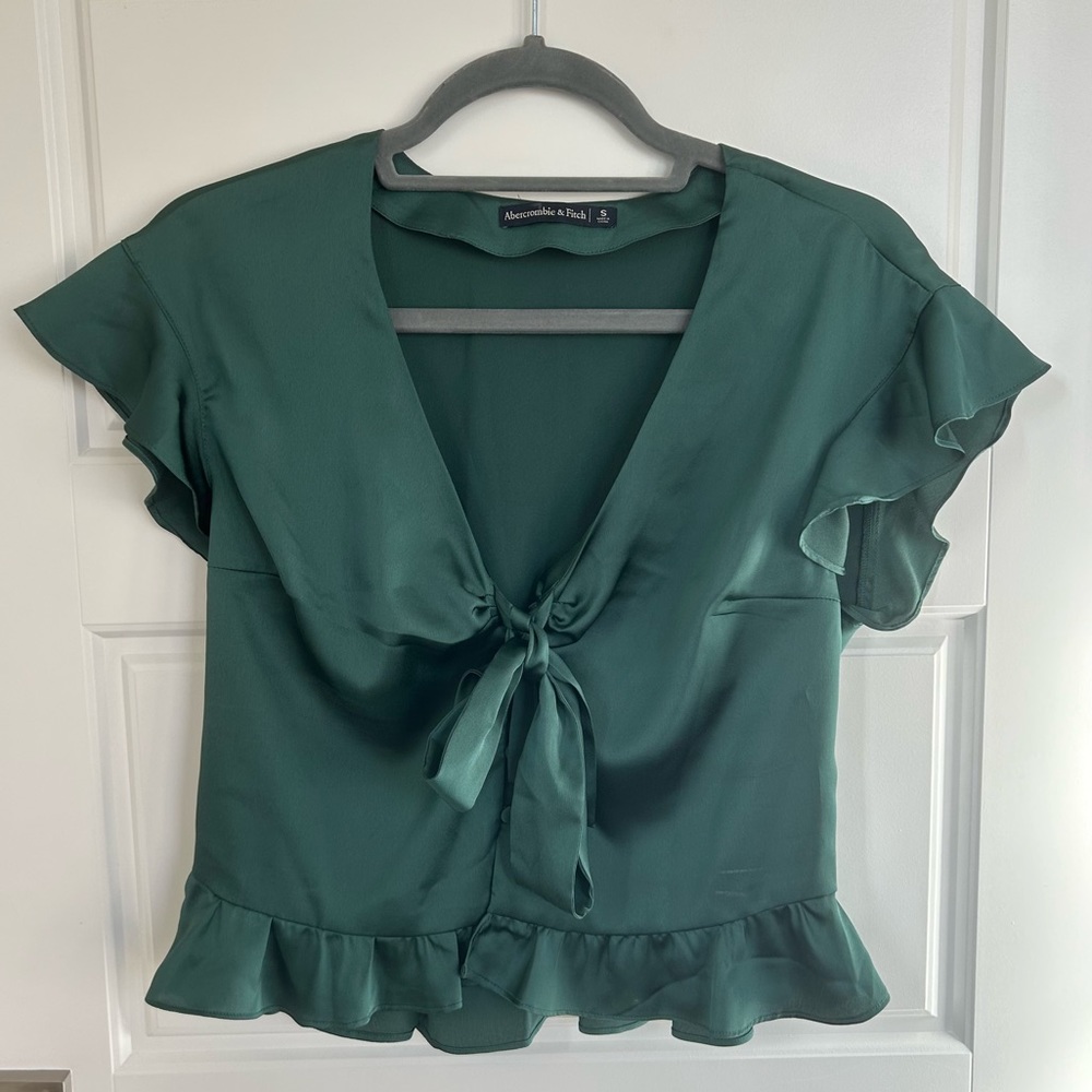 Abercrombie Winter Evergreen Green Blouse Satin/Silk